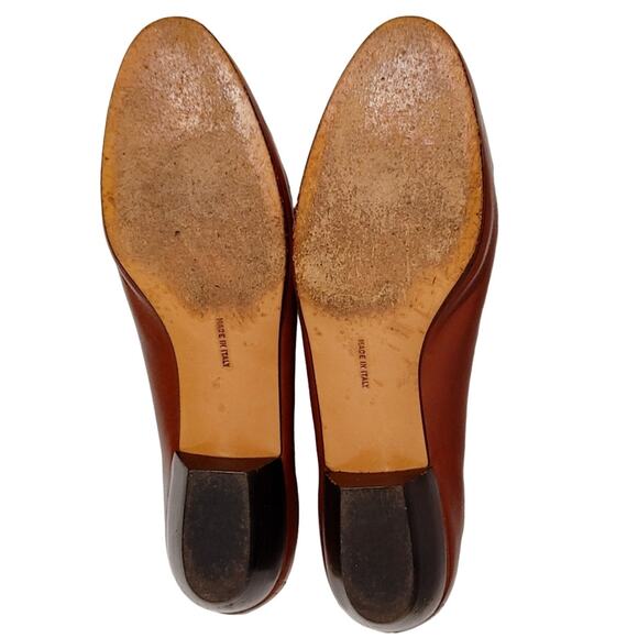Salvatore Ferragamo Loafers Low Heel Pumps Gold Chain Detail Brown Womens Size 7 - Picture 4 of 9